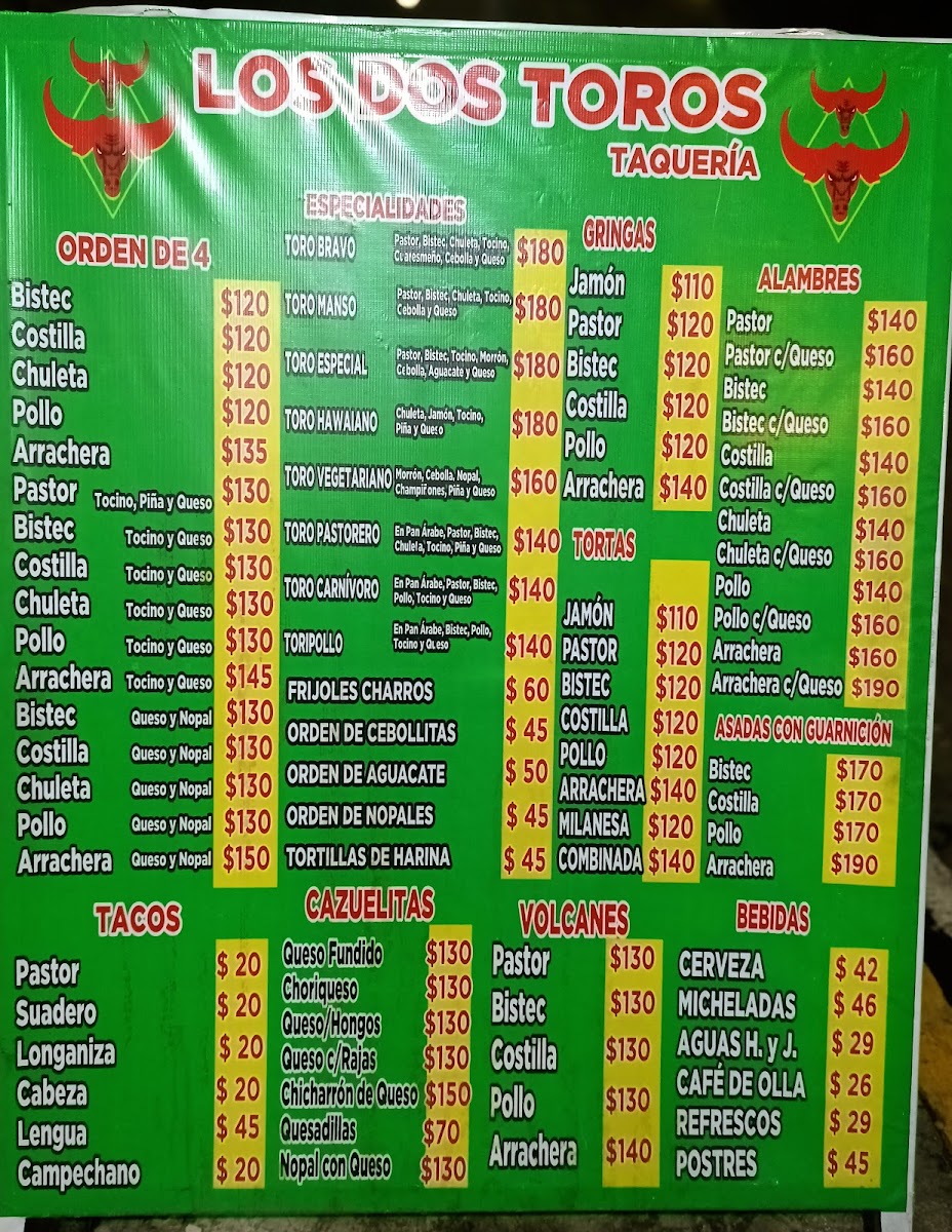 Los Dos Toros Menu - Image 1